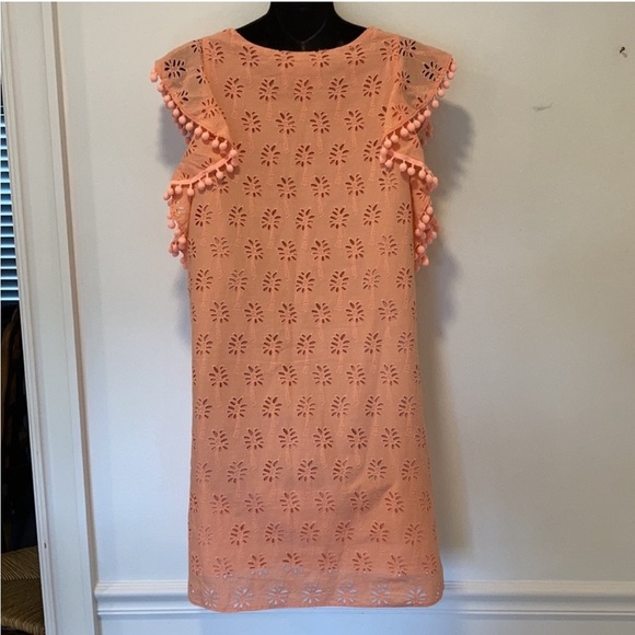 LILLY PULITZER Astara Peach Eyelet Palm Tree Dress w Pom Pom Flutter Sleeves S - Picture 4 of 14